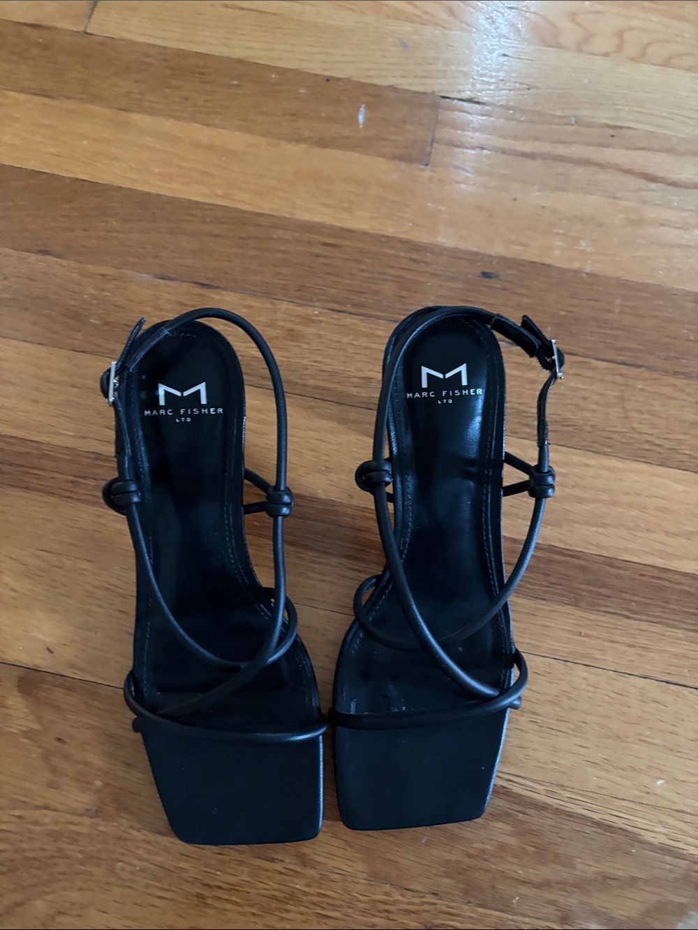 Marc Fisher Black Strappy Square-Toe Heels